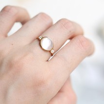 Retro 925 Silver Ring For Women Gradient Night Natural Clear Crystal Shell 14K L - £39.91 GBP