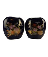Set of 2 Flat Oval Vases, 7&quot;, Cobalt Blue, Hand Painted Gold Peacocks &amp; ... - $66.94 CAD
