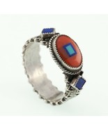 Aldrich Art Studio Red Coral &amp; Lapis Oval Sterling Silver Ring Size 7.25 - $483.33 CAD