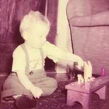 1950s Boy Playing w/ Wood Hammer &amp; Block Glass Plate Photo Slide Magic Lantern - £9.53 GBP