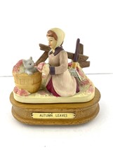 VTG &quot;Autumn Leaves&quot; Figurine Music Box House of Lloyd Woman with Cat 1989 - £14.16 GBP