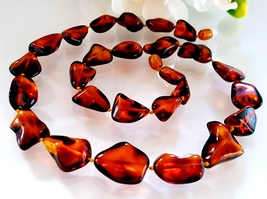 Baltic Amber Necklace Women / Olive Beads / Rare amber colour / Certified Genuin - £39.16 GBP