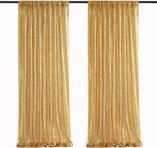 Gold Sequin Backdrop Curtain Panels Stage 2 Pieces 2FTx8FT Wedding Party Backgro - £30.93 GBP