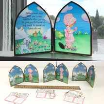 Vtg 3 Precious Moments Stained Glass Arch w Gold Heaven Sent Poem Foldable - $17.75