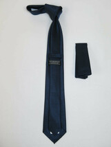 Mens Narrow Tie/Hankie Set Woven Vito Rofolo VTR-113 Navy Blue Dots image 2