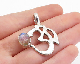 925 Sterling Silver - Cabochon Moonstone Om Spiritual Symbol Pendant - PT5944 - £28.22 GBP