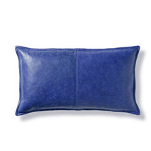 Blue Pillow Cushion Real Genuine Soft Lambskin Stylish Cover Leather Decor - £35.27 GBP