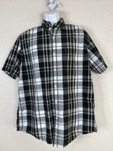 Chaps Men Size L Gray Check Plaid Button Up Shirt Short Sleeve Pocket - £6.45 GBP