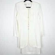 Julian Taylor Vintage White Embroidered Faux Pearl Jacket Dress Size 12 Womens - £13.44 GBP