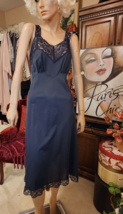 Vintage 1940s Dark Blue Full Slip Nightgown Lace Straps/hem M/L 36/38 - $51.47