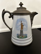 Vintage Graniteware Enamelware Pewter Coffee Tea Pot Statue of Liberty - £86.53 GBP