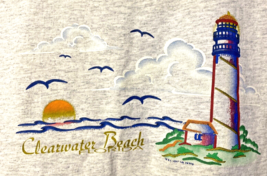 VTG Clearwater Beach Florida Tank Top Women LARGE Nautical Lighthouse Sunset USA - £11.30 GBP