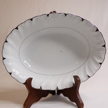 Harmony House Fine China &quot;Heirloom&quot; Oval Bowl White With Silver Trim 3512 Pretty - £9.12 GBP
