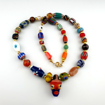 Vintage face bead Mix Stone Chevron Glass Beaded Necklace CHV-MX-3 - $34.96