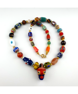 Vintage face bead Mix Stone Chevron Glass Beaded Necklace CHV-MX-3 - $47.73 CAD