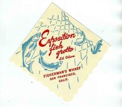 Sil Olivas Exposition Fish Grotto Cocktail Napkin Fisherman's Wharf San ... - $11.88