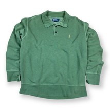 Vintage Polo Ralph Lauren 4 Button Henley Sweatshirt Shirt Tan Pony Logo Green - $49.49