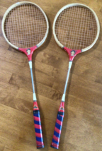 Pair SHIRLEY MARIE Tennis Racquet Vintage Wood Leather Grip ~853A - £34.69 GBP