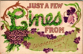 Large Letter Floral Hearty Greetings Watertown NY Embossed UNP 1910s Postcard E4 - £16.32 GBP