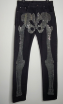 MNML Streetwear Black Studded Skull Jeans 31x35 HALLOWEEN Skeleton Bones Leg - £35.29 GBP
