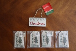Lot 5x New Kurt Adler Wooden Gift Hang Tag Christmas Ornament Merry Glit... - £8.35 GBP