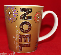 Starbucks Christmas Holiday Noel Cheer Gold Coffee Mug Cup 14oz 2006 Snowflakes - $39.81