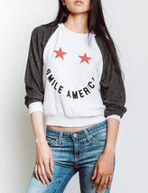 WILDFOX Damen Sweatshirt Smile America Clean Weiß Schwarz Größe S WVV19053Y - £32.91 GBP