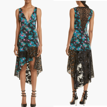 MACCAPANI Katie High Low Dress, Black Blue Floral, Size Large (8), Desig... - $462.83