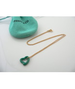Tiffany &amp; Co 18K Gold Turquoise Heart Necklace Gemstone Pendant Gift Pou... - £1,240.40 GBP