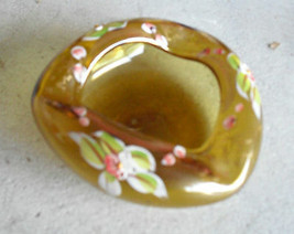Vintage 1970s Hand Painted OOAK Art Glass Ashtray 5&quot; Wide - $350.61 MXN