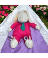 Vintage Puffy Nylon Stuffed Plush 12&quot; Easter Bunny Rabbit with Slippers ... - $27.14 CAD