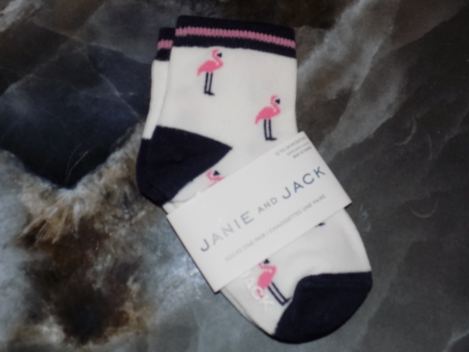 Janie And Jack Flamingo White Socks Size 12/24 Months NEW - $7.00