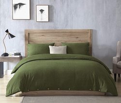 100% Washed Cotton Olive Green Duvet Cover Set Twin Size 3 Pcs Super Soft Beddin - £54.04 GBP+