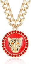 Bold Sparkling Crystal Leopard Pendant Necklace Chunky Chain - £18.27 GBP