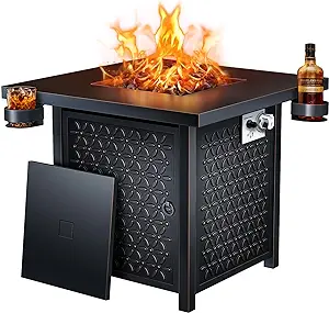 Propane Fire Pit, 27-Inch Fire Pit Table With Two Cup Holders, 50,000 Bt... - £319.44 GBP