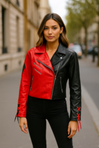 Harley Quinn Red Black Faux Leather Jacket DC Comics Medium M Cosplay - $73.99