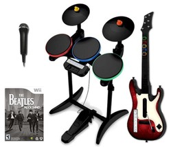 Nintendo Wii-U/Wii THE BEATLES Rock Band guitar hero Bundle Set Kit drums game - £368.98 GBP