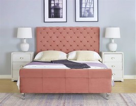 Queen-Size Mid Century Modern Tufted Upholstered Bed, 63&quot;, Rose, By Us Pride - £521.31 GBP