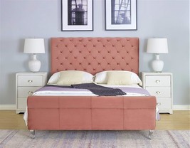 Queen-Size Mid Century Modern Tufted Upholstered Bed, 63&quot;, Rose, By Us Pride - £497.36 GBP