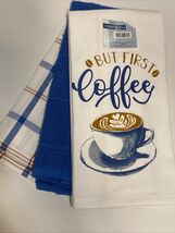 LOT of 3 Kitchen Towels Set Men Guy Unisex Coffee Lover saying But First... - $11.02