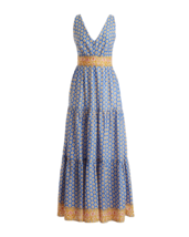 NWT J.Crew Point Sur Tiered Maxi in Braga Vintage Peri Royal Blockprint Dress 10 - £77.77 GBP