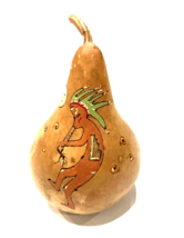 Dried Gourd Kokopelli Hand Painted Sun Flute Signed by Artist Unique Gift 7&quot; - £19.68 GBP