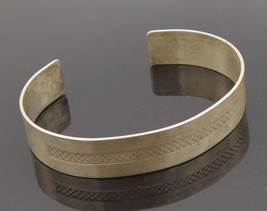 925 Sterling Silver - Vintage Brutalist Etched Square Cuff Bracelet - BT... - $92.54