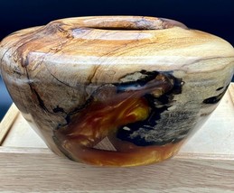 Spalted Maple Double Woodturned Bowl with Epoxy Orange Resin Handmade US... - £166.70 GBP