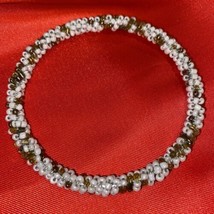 VTG Solid Seed Beaded Bracelet Faux Pearl &amp; Gold Sparkling Amber Color B... - £11.92 GBP