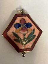 Vintage Floral Cloisonné Double Sided Hexagonal Pendant - $37.57