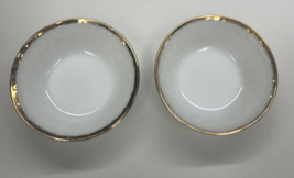 Fire King 5” Fruit Bowls Swirl Milk Glass Gold Trim Anchor Hocking 2pc - £6.89 GBP