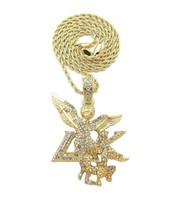 Saint Michael Archangel Pendant Gold-Tone Round Crystals Rope Chain Necklace - £19.92 GBP