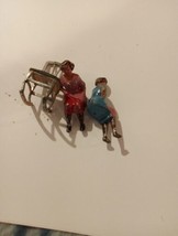 Vtg Painted Metal Miniature Figurine Sitting Woman And Rocking Chair  - £10.47 GBP