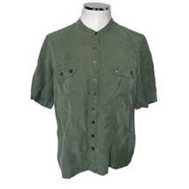 Erin London Olive Green Button Front Short Sleeve Utilitarian Top Women’s Size S - £18.20 GBP